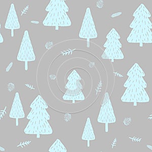 Winter forest seamless pattern, cones, twigs. Ideal for gift paper, filling drawings, web page background, autumn greeting cards.