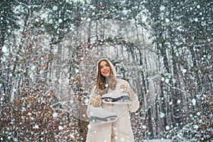 Winter forest. Snowing winter beauty fashion concept. Winter concept.