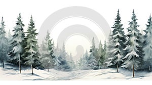 Winter forest. Watercolor winter landscape with fir trees. illustration Generative AI