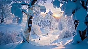 winter in the forest, winter landscape in winter, fantastic scene of winter nature, nature in winter, snow covered trees in winter