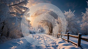 winter in the forest, winter landscape in winter, fantastic scene of winter nature, nature in winter, snow covered trees in winter