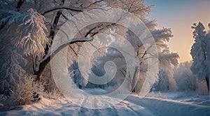 winter in the forest, winter landscape in winter, fantastic scene of winter nature, nature in winter, snow covered trees in winter