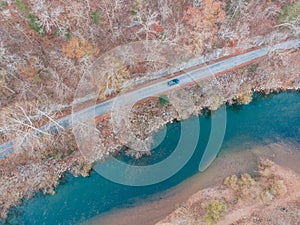 Winter forests highway and river overlook by drone DJI mavic mini photo