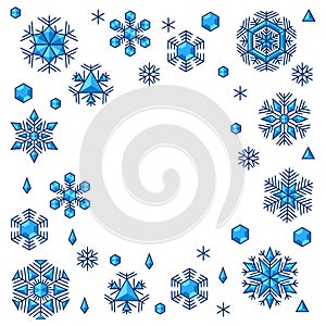 Winter frame with snowflakes. Merry Christmas and Happy New Year background.