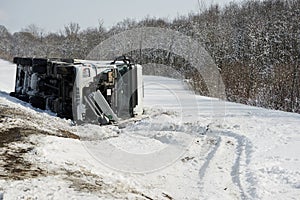 Winter freight lorry car crash