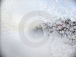 Winter frost patterns on glass