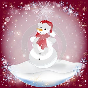 Winter frosty snow background with a Snowman