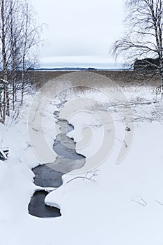 Winter frozen lake landscape in Finland