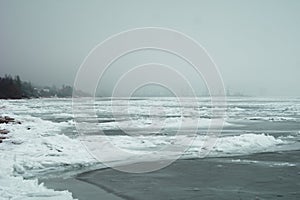 Winter frozen sea of â€‹â€‹azov in fog