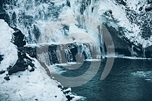 winter frozen waterfall close up