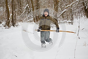 Winter fun. teenager having fun playing with snow.