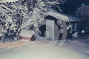 Winter garden wooden hut photo