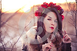 Winter girl with flowers