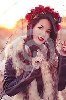 Winter girl with flowers