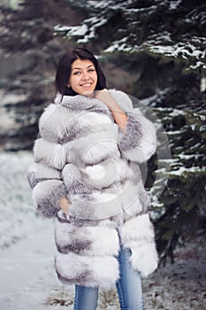 Winter Girl in Luxury Fur Coat