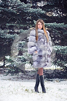 Winter Girl in Luxury Fur Coat