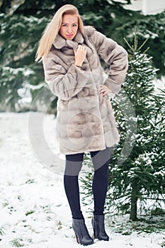 Winter Girl in Luxury Fur Coat