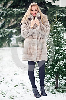 Winter Girl in Luxury Fur Coat