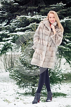 Winter Girl in Luxury Fur Coat