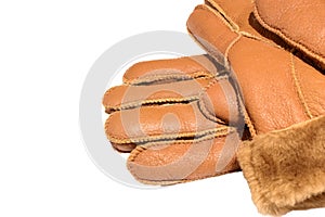 Close up of winter gloves isolated white background