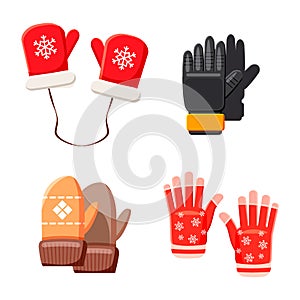 Winter gloves icon set, cartoon style