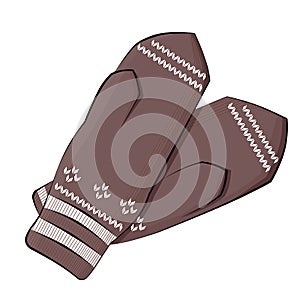 Winter gloves mittens. Realistic illustration of Burgundy winter mittens with a white pattern, for web design on a white