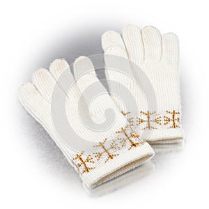 Winter gloves on white