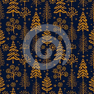 Winter gold seamless Christmas pattern for design packaging paper, postcard, textiles