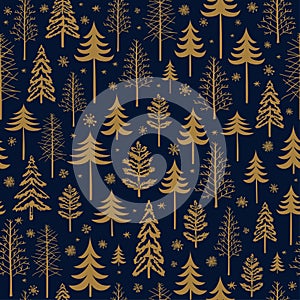 Winter gold seamless Christmas pattern for design packaging paper, postcard, textiles