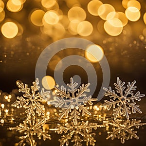 winter golden holiday background with snowflakes