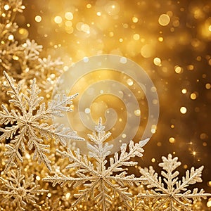 winter golden holiday background with snowflakes