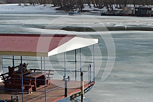 Winter with great snow and ice on the river.