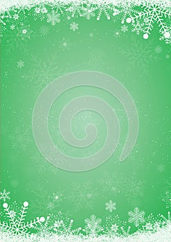 Winter green christmas background with snowflake border