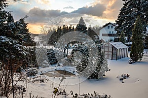 Winter greenhouse snow photo