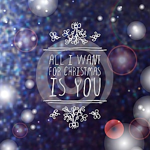Winter greeting card with text on blurred