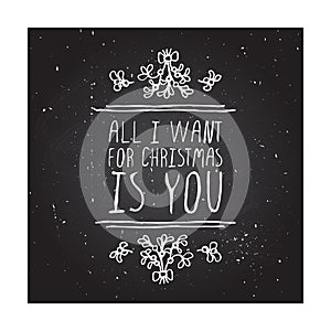 Winter greeting card with text on chalkboard