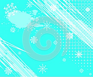 Winter Grunge Background with Halftone Dots and white snowflakes. Vector Illustration