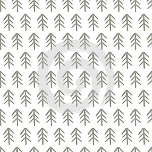 Winter hand drawn seamless pattern with Christmas tree. Vector illustration