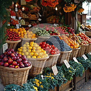 Winter harvest bounty Tables filled with farm fresh produce at markets