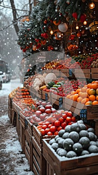 Winter harvest bounty Tables filled with farm fresh produce at markets