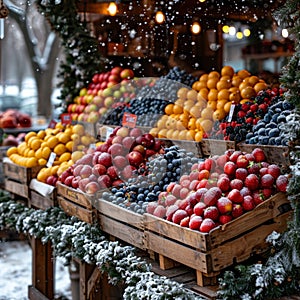 Winter harvest bounty Tables filled with farm fresh produce at markets