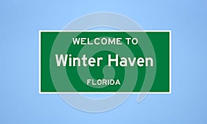 Winter Haven, Florida city limit sign. Town sign from the USA