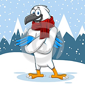 Winter Hawk Bird Cute Cartoon Character
