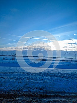 Winter heyday field sky windmills photo