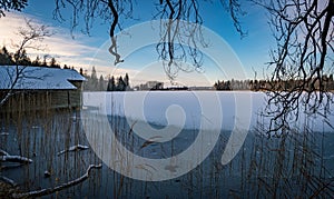 Winter hike around Lake Hosskirch near Koenigseggwald photo