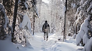 Winter hiker explores icy trails, embracing the frozen beauty.AI Generated