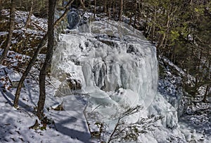 Winter hiking along the Bouchoux Trail at the Hancock Forest Preserve in New York State