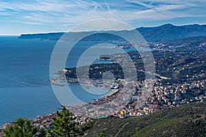 Winter hiking on the heights of Varazze, a coastal city overlooking the Ligurian Sea