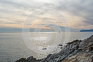 Winter hiking on the heights of Varazze, a coastal city overlooking the Ligurian Sea