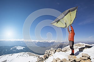 Winter hiking in the mountains